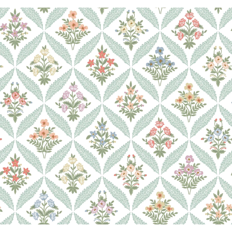 York Vintage virágos rácsos színes vlies tapéta Estee Garden Pastel Multi 68,58 cm X 8,22 m