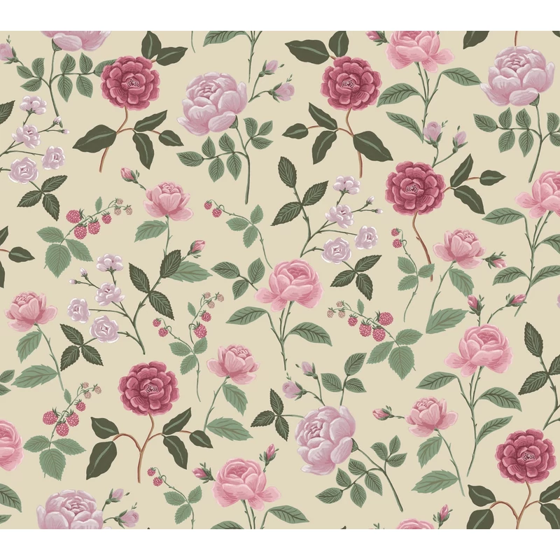 York Rózsa mintás lila-bézs vlies tapéta Roses Linen 68,58 cm X 8,22 m