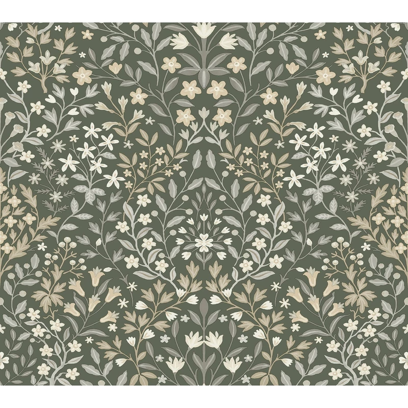 York Vadvirágos olivazöld vlies tapéta Garden Terrace Olive 68,58 cm X 8,23 m