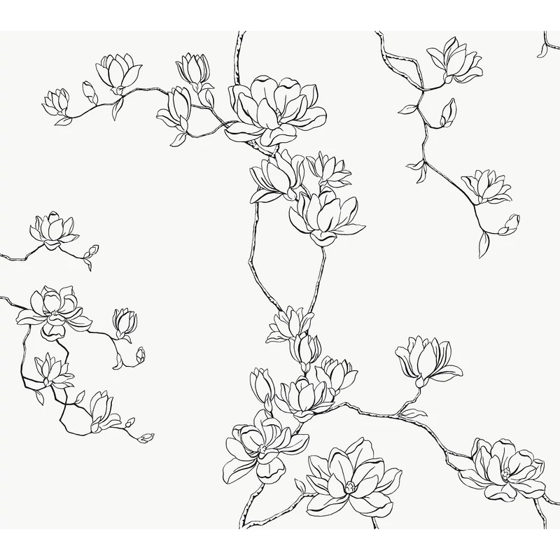 York Magnóliák sziluettje fekete-fehér vlies tapéta Magnolia Branches Black 68,58 cm X 8,22 m