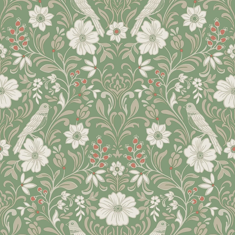York Szecessziós stílusú madaras zöld vlies tapéta Colette Bright Green 52 cm X 10 m