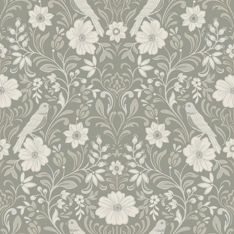 York Szecessziós stílusú madaras szürke vlies tapéta Colette Gray 52 cm X 10 m