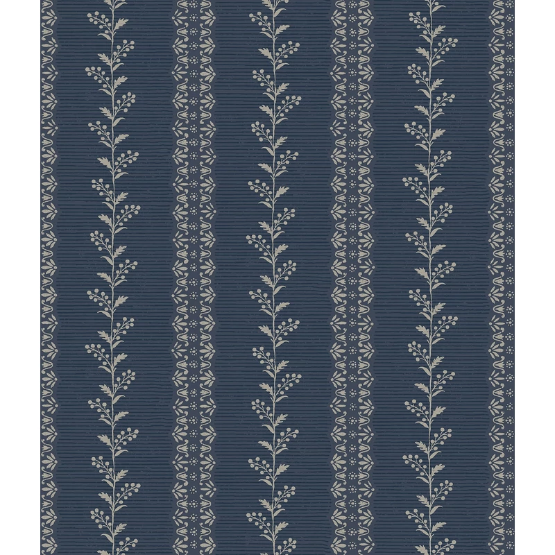 York Csíkos virágos kék vlies tapéta Everleigh Navy 52 cm X 10 m