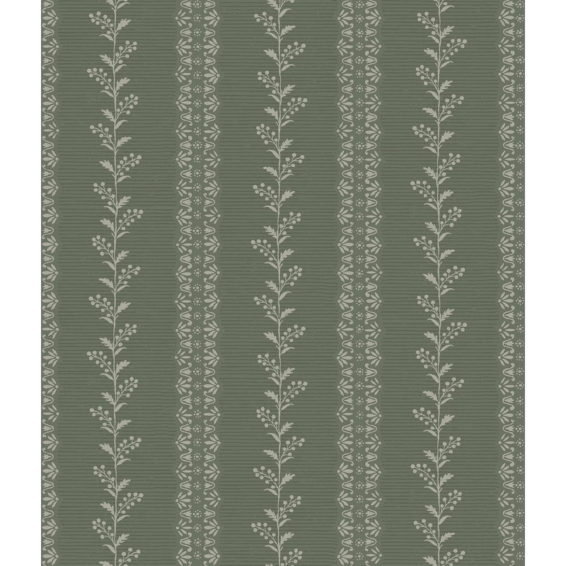 York Csíkos virágos zöld vlies tapéta Everleigh Pine 52 cm X 10 m