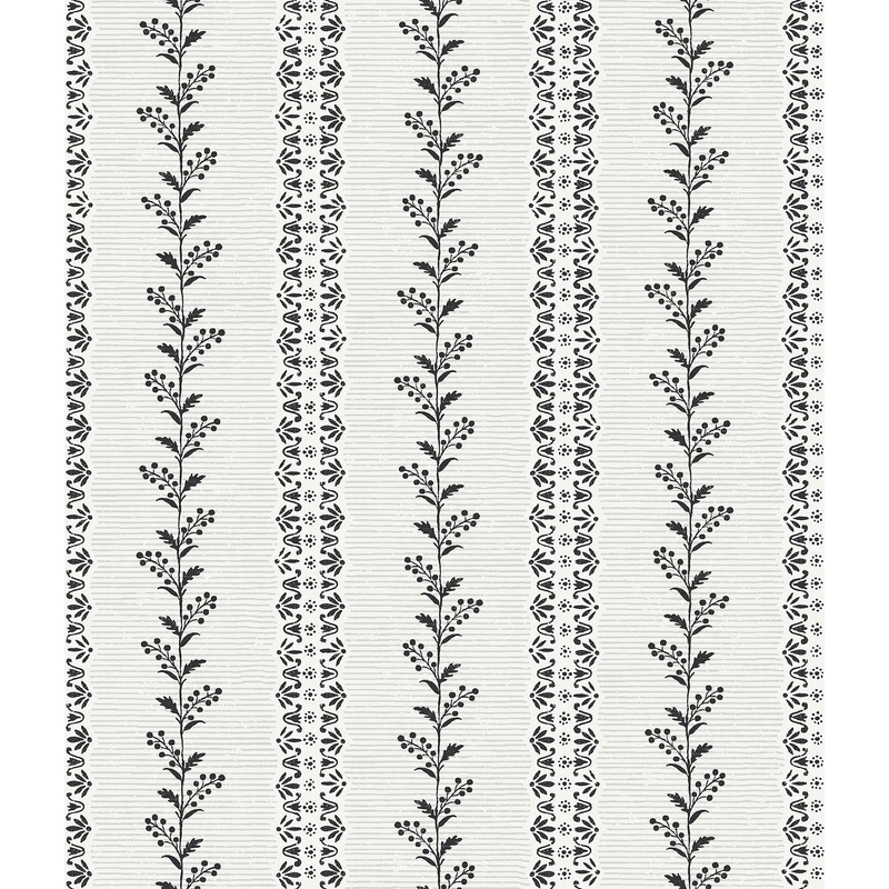 York Csíkos virágos fekete-fehér vlies tapéta Everleigh White/Black 52 cm X 10 m