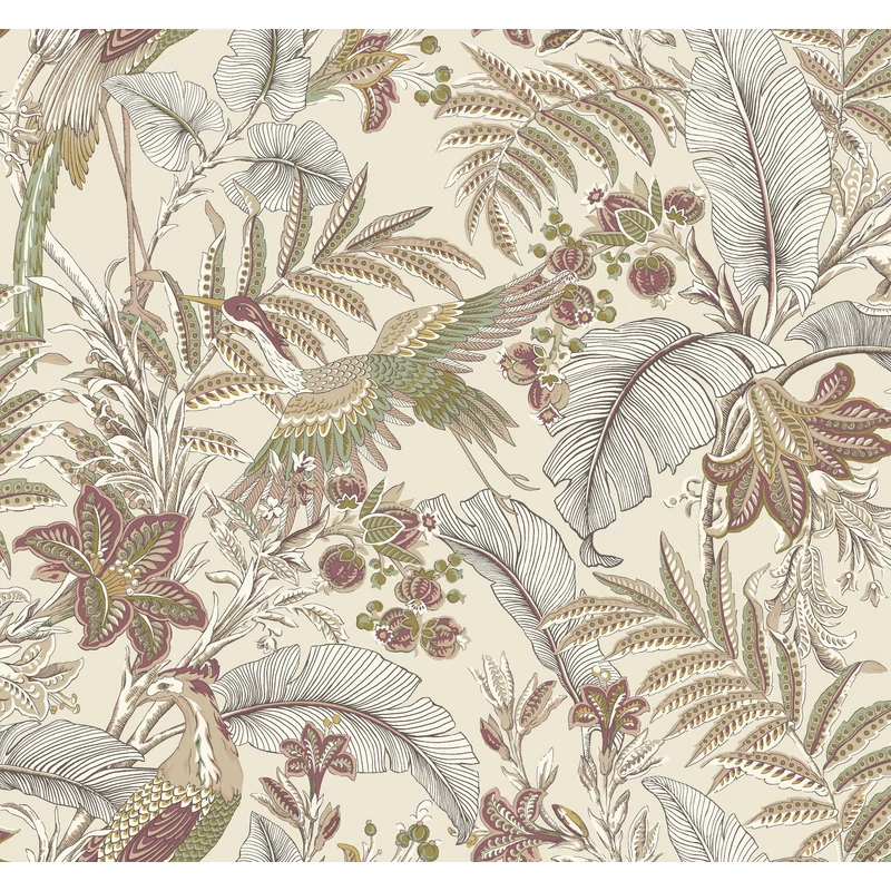 York Virágos zöld-bézs vlies tapéta darumadarakkal Heronwood Mulberry 68,58 cm X 8,22 m