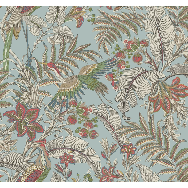 York Virágos világoskék vlies tapéta darumadarakkal Heronwood Sky Blue 68,58 cm X 8,22 m