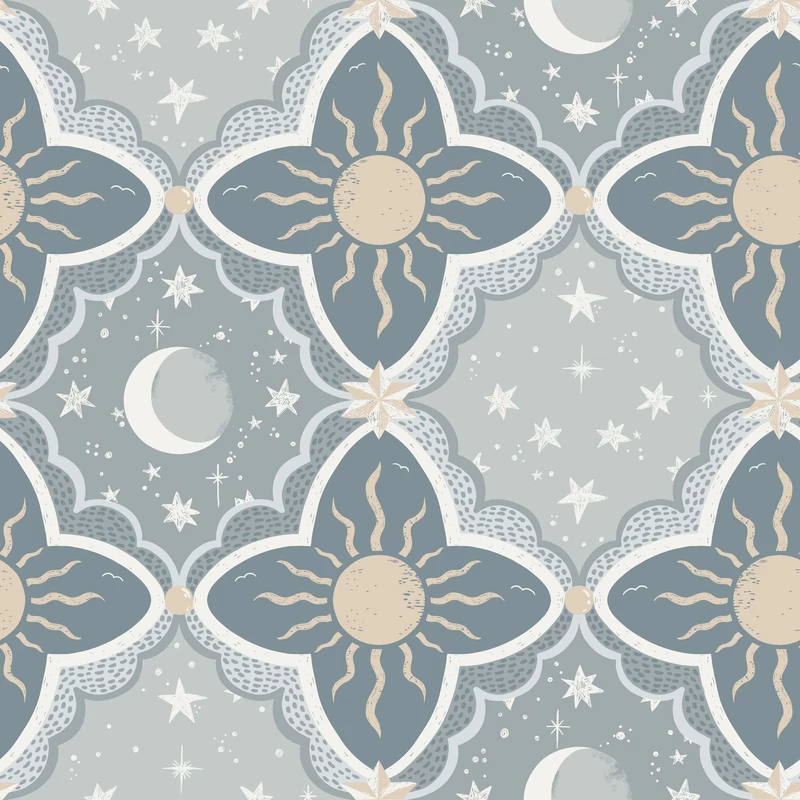 York Nap és csillagok kék vlies tapéta Sol & Måne Blue 53 cm X 10 m
