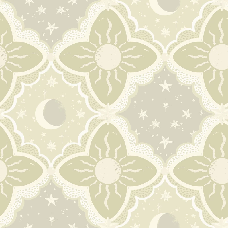 York Nap és csillagok zöld vlies tapéta Sol & Måne Green 53 cm X 10 m