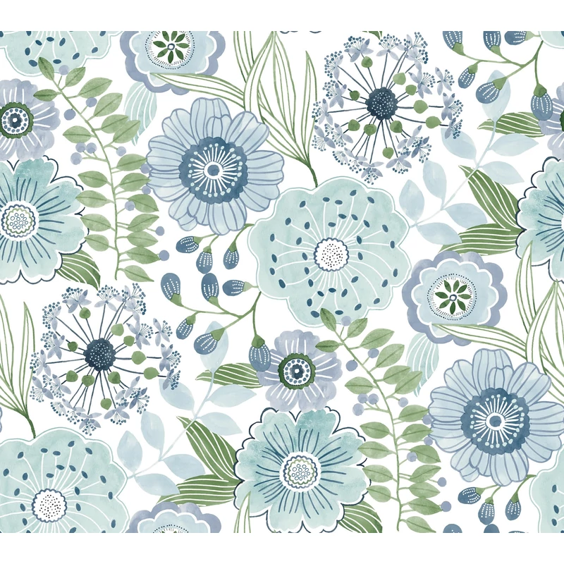 York Vadvirágos kék vlies tapéta Artistic Bouquet Alpine Leaf 68,58 cm X 8,22 m