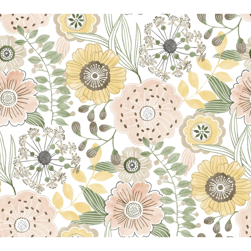 York Vadvirágos sárga vlies tapéta Artistic Bouquet Coral & Lemon 68,58 cm X 8,22 m