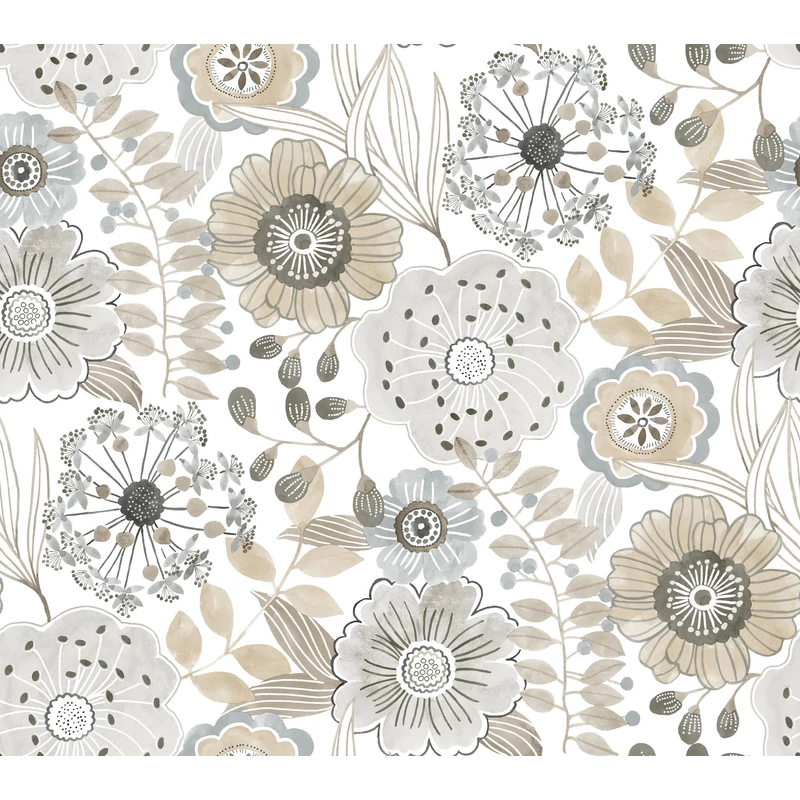 York Vadvirágos natúr színösszeállítású vlies tapéta Artistic Bouquet Neutral 68,58 cm X 8,22 m