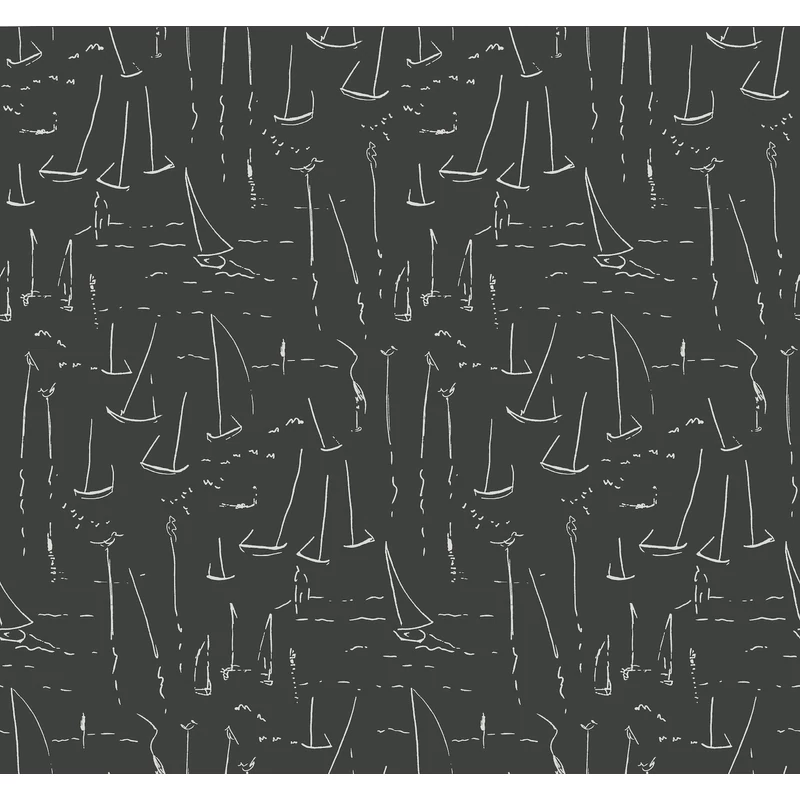 York Vitorlásokat ábrázoló modern fekete-fehér vlies tapéta Vermillion Coast Carbon Black 68,58 cm X 8,22 m