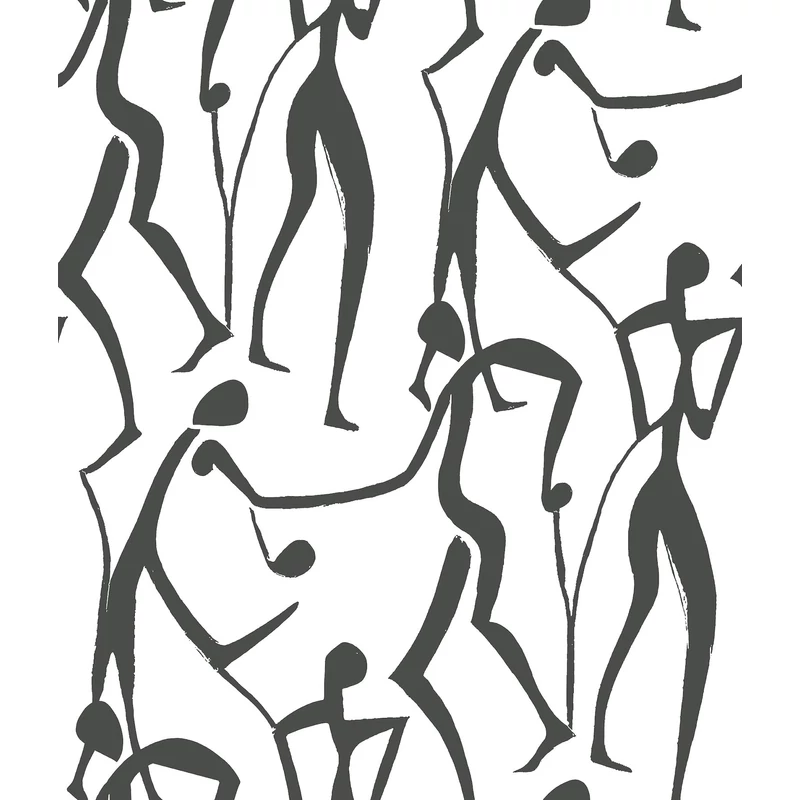 York Táncoló alakok fekete-fehér vlies tapéta Joyful Dancers Carbon Black 52 cm X 10 m