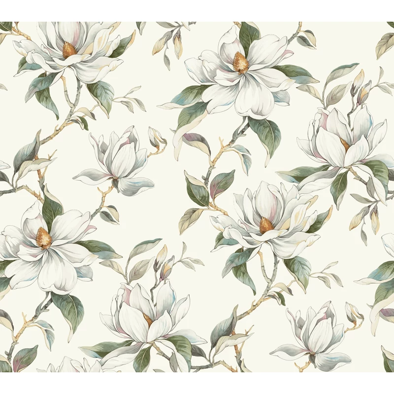 York Magnóliás fehér-zöld vlies tapéta Garden Jewels White 68,58 cm X 8,22 m