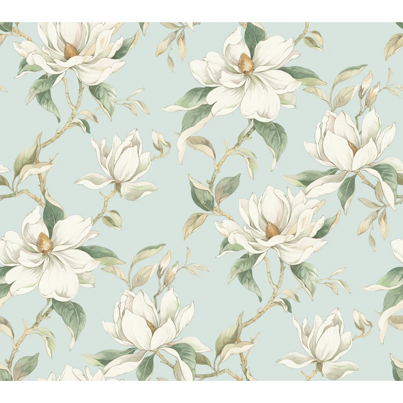 York Magnóliás világoskék vlies tapéta Garden Jewels Spa 68,58 cm X 8,22 m